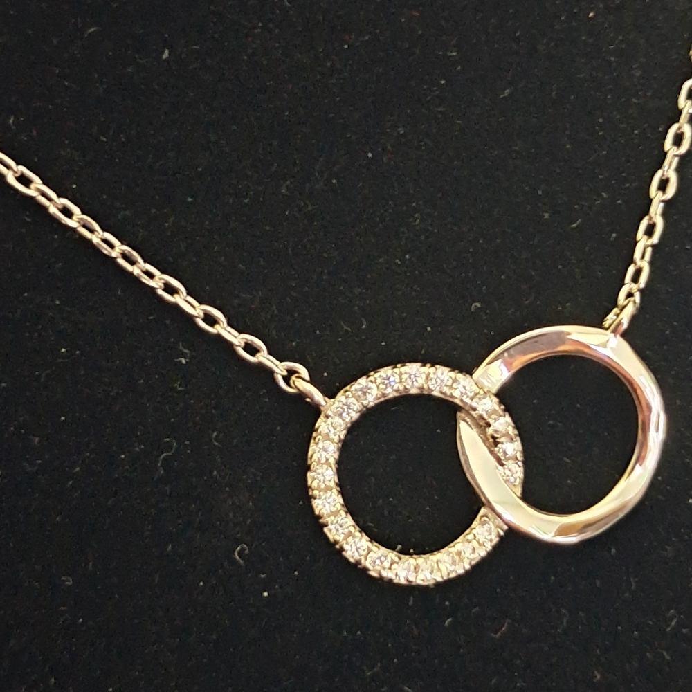 Sterling Silver Double Halo/Circle Cubic Zirconia Necklace - Picture 7 of 8